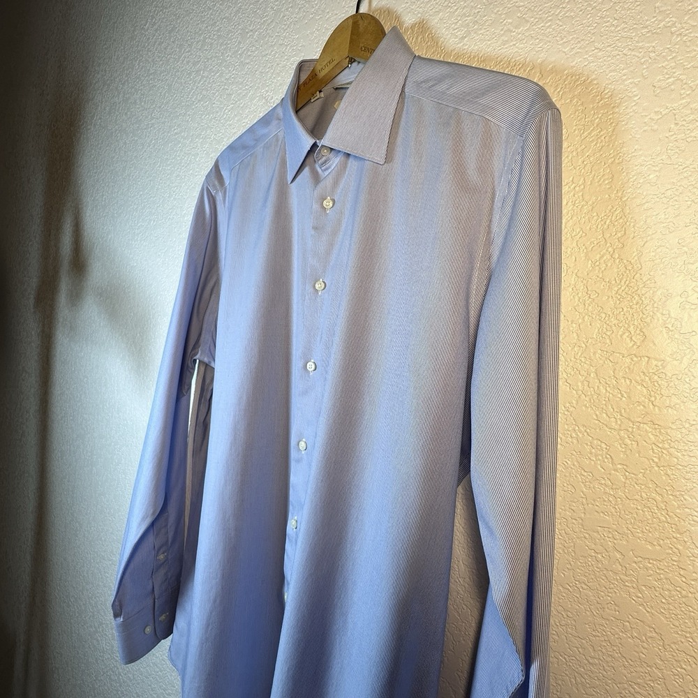 SuitSupply Dress Shirt Blue Pinstripe Long Sleeve Button Up Slim Fit 17 43